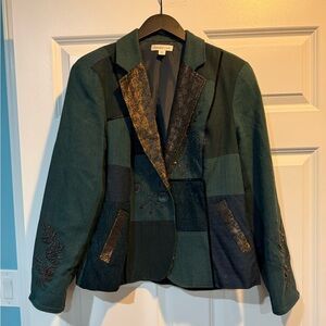 Coldwater Creek Teal Green Blazer with Patchwork & Embellishments Size 14